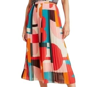 Maeve by Anthropologie Aurelia Midi Colorful Geometric Pleated skirt lined